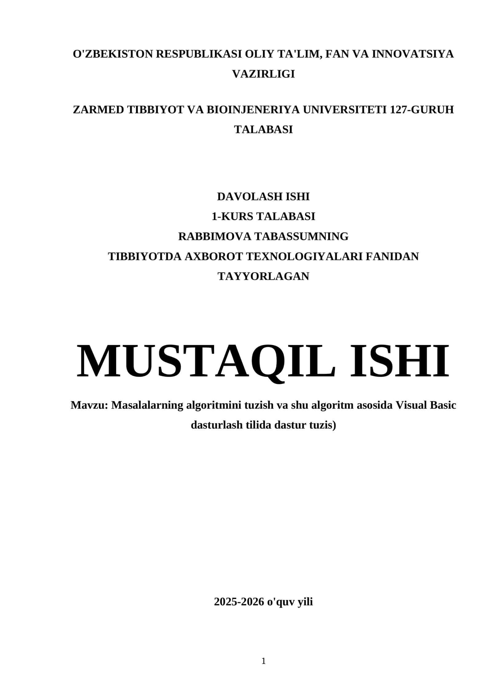 Visual Basic dasturlash tilida dastur tuzish