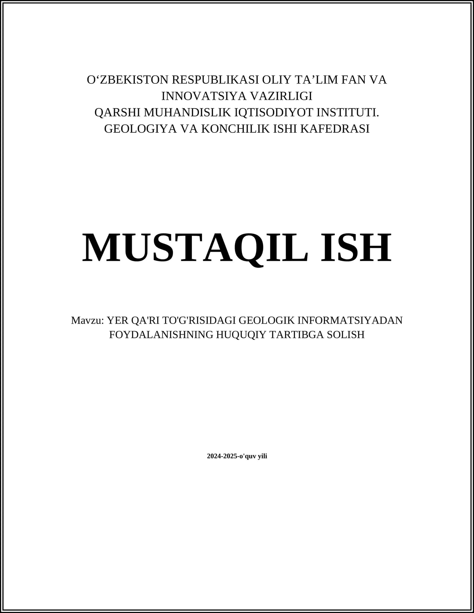 Yer qa'ridagi geologik axborotning huquqiy maqomi