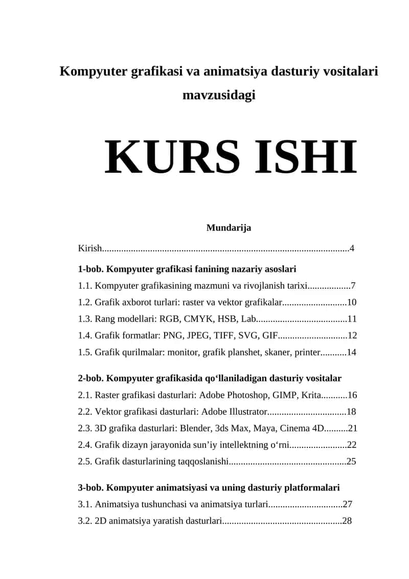 Kompyuter grafikasi va animatsiya dasturiy vositalari