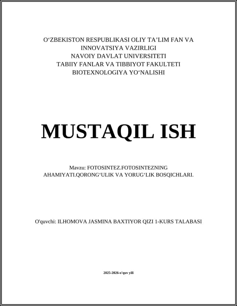Fotosintezning umumiy tushunchasi