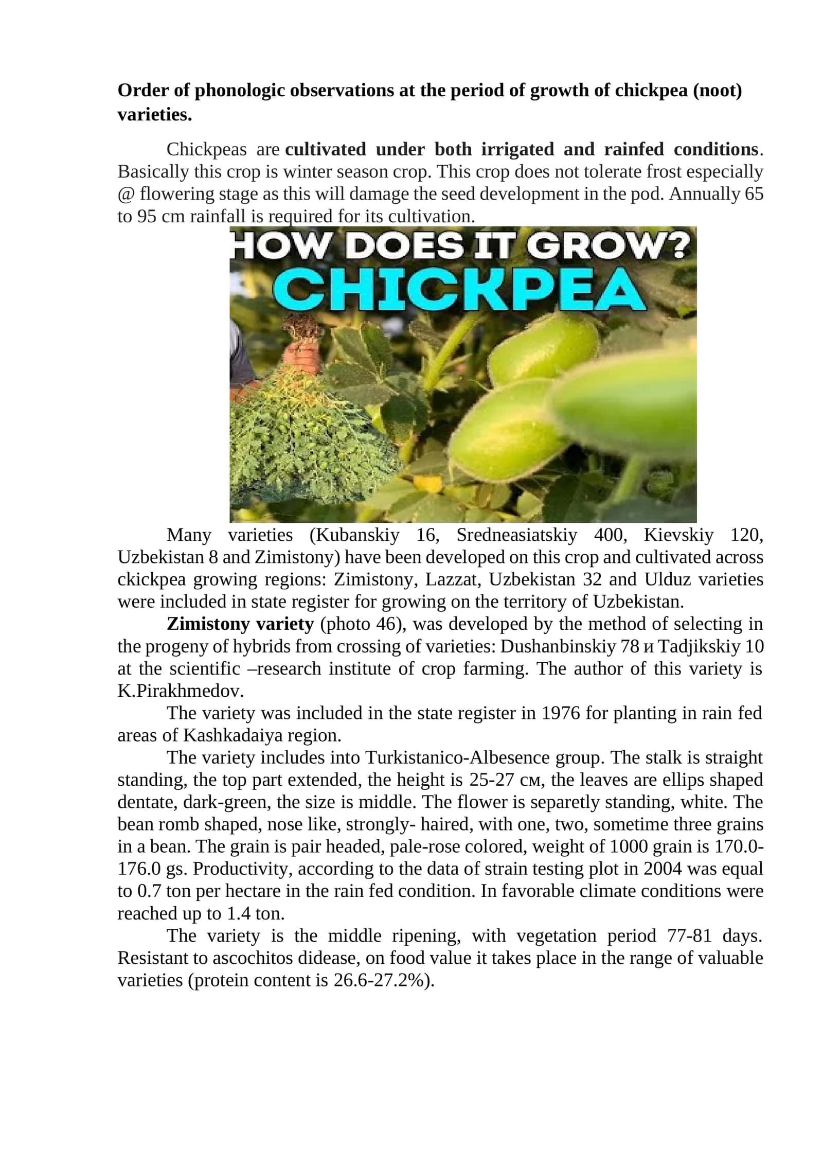 Order of phonologic observations at the period of growth of chickpea (noot) varieties