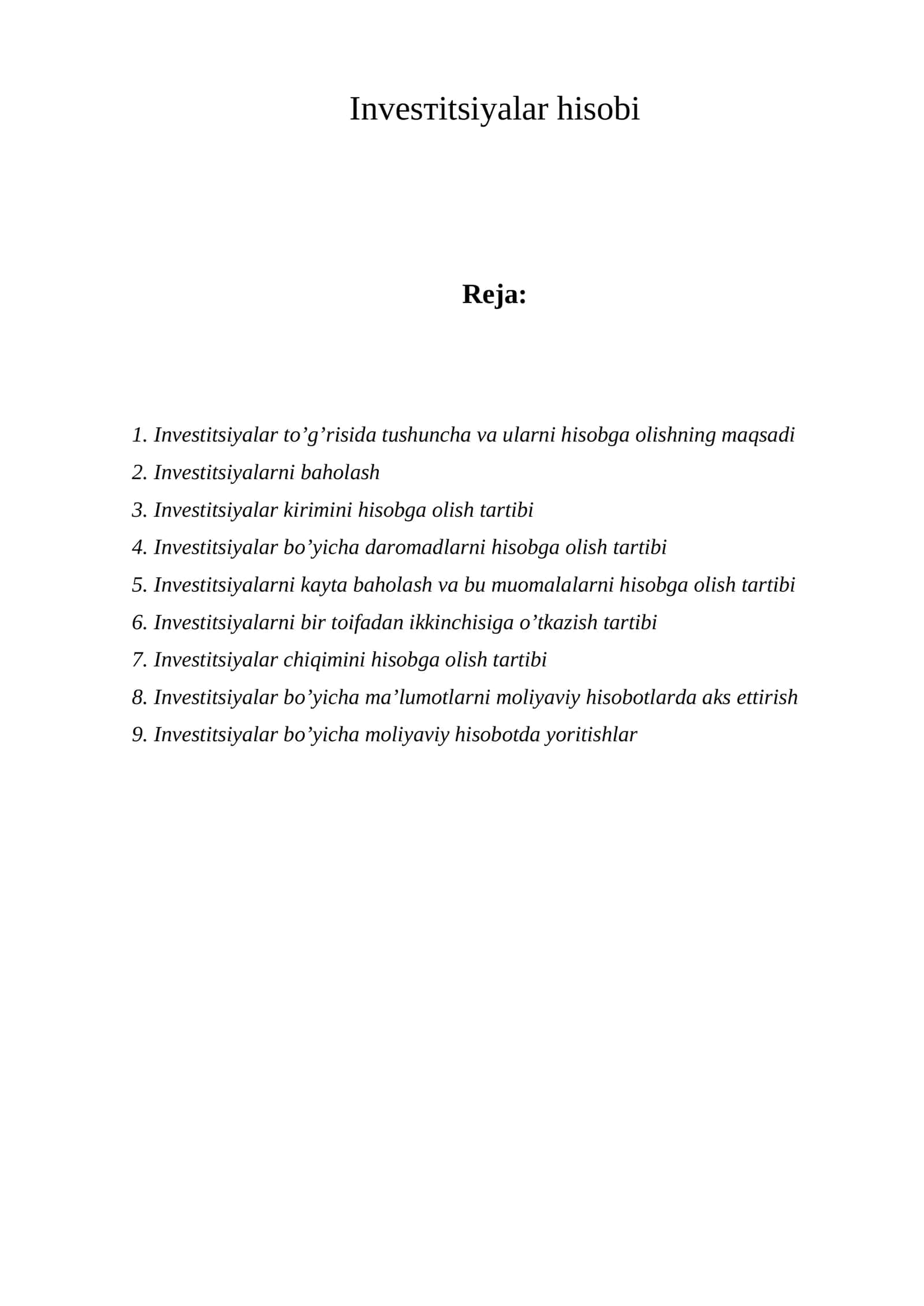 Investitsiyalar hisobi
