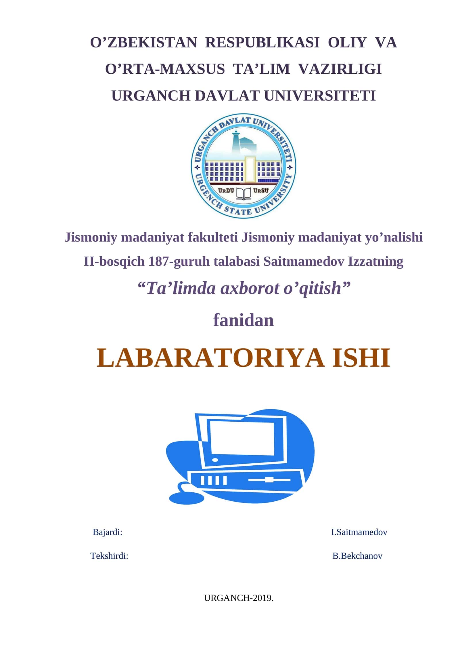 Jismoniy madaniyat fakulteti labaratoriya ishi №1