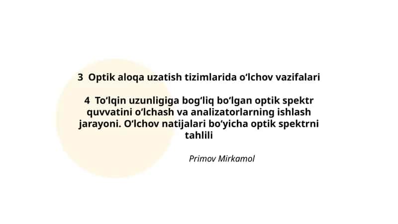 Optik aloqa uzatish tizimlarida o‘lchov vazifalari