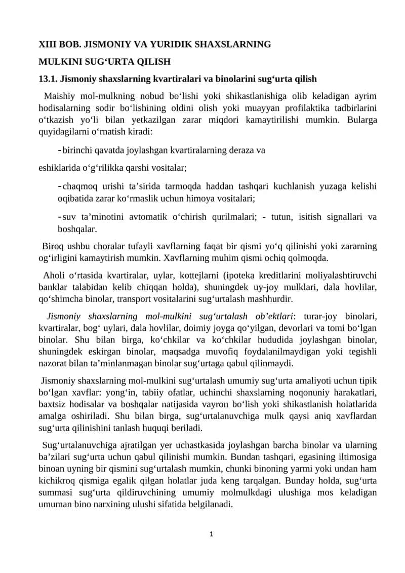 JISMONIY VA YURIDIK SHAXSLARNING MULKINI SUG‘URTA QILISH