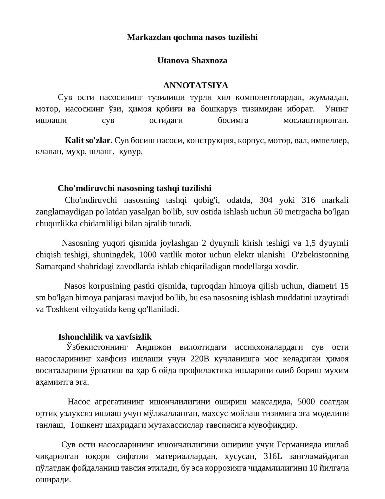 Markazdan qochma nasos tuzilishi