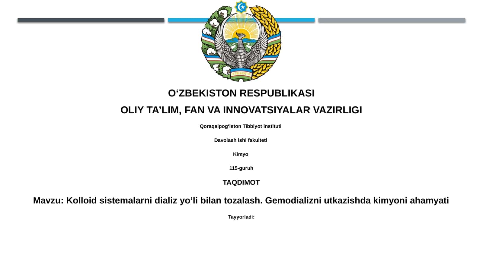 Kolloidsistemalarnidializyoʻlibilantozalash.Gemodializniutkazishdakimyoniahamyati