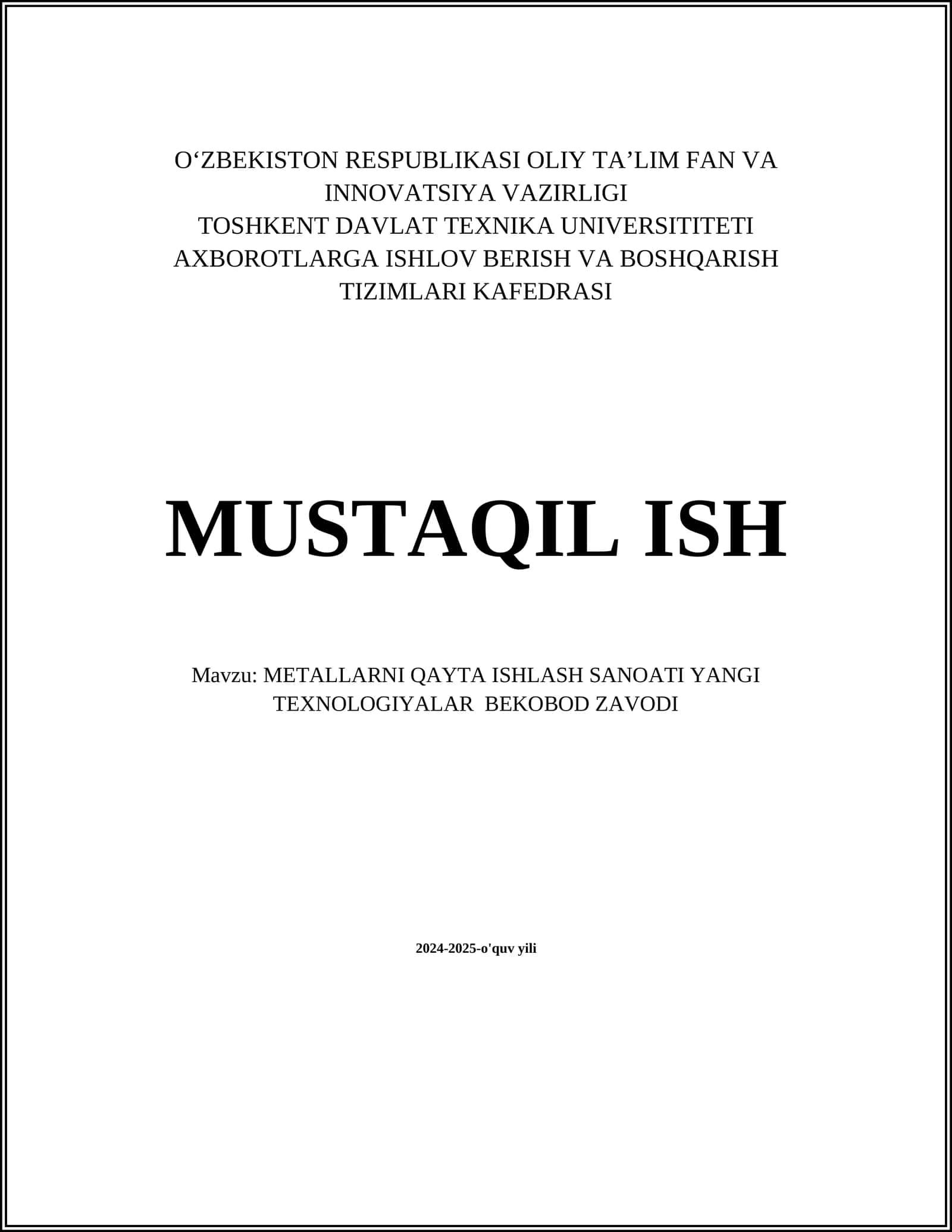 METALLARNI QAYTA ISHLASH SANOATI YANGI TEXNOLOGIYALAR BEKOBOD ZAVODI