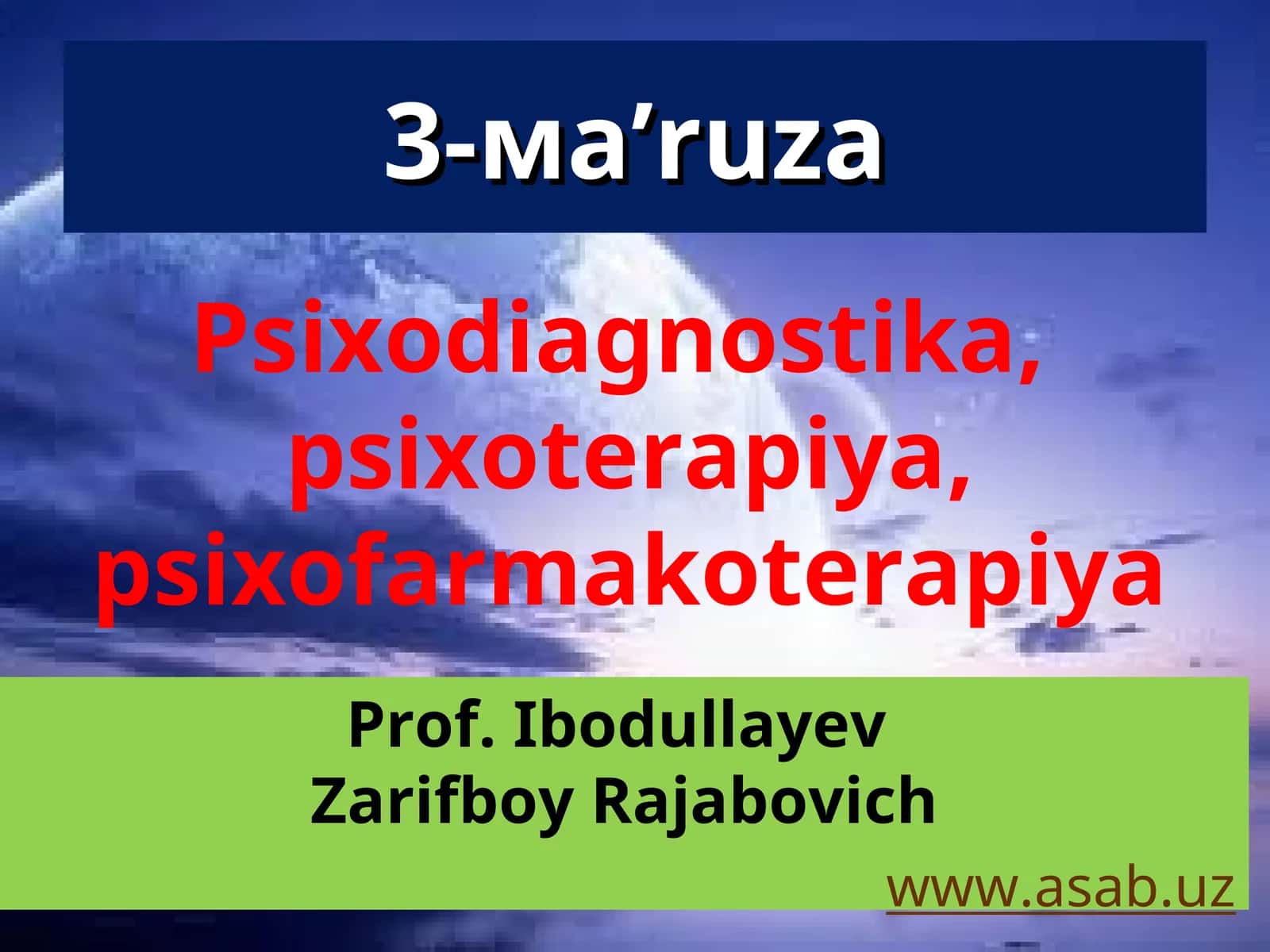 Ma'ruzaning asosiy vazifalari Dori bilan davolashga haddan tashqari berilmadikmi? Buyuk psixoterapev