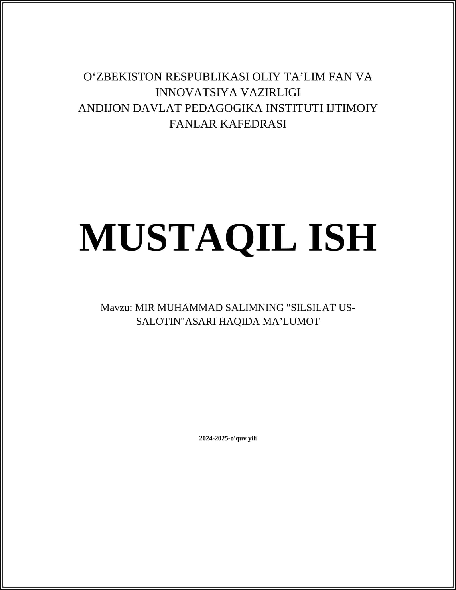 MIR MUHAMMAD SALIMNING "SILSILAT US-SALOTIN"ASARI HAQIDA MAʼLUMOT