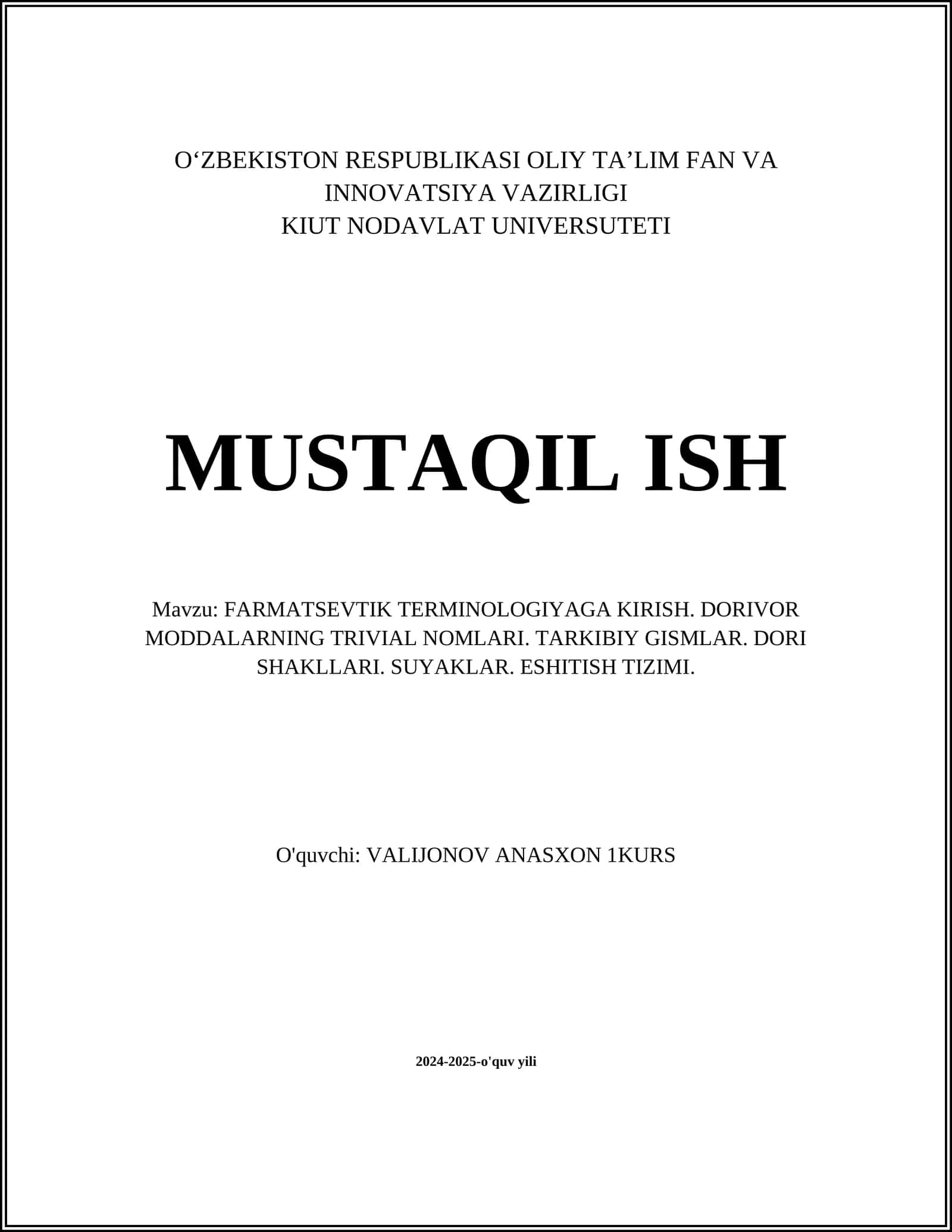 Farmatsevtik terminologiyaga kiriş