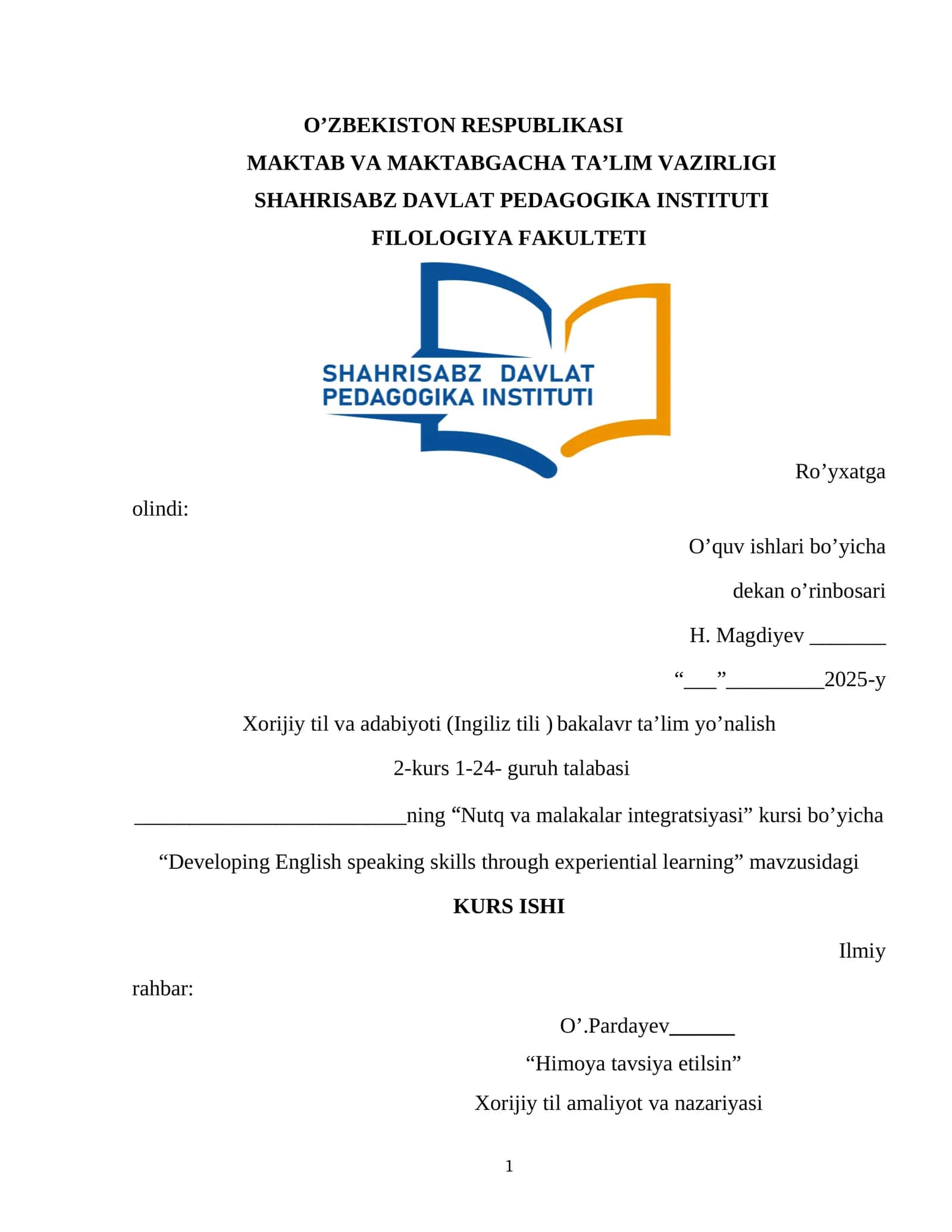 “Developing English speaking skills through experiential learning”