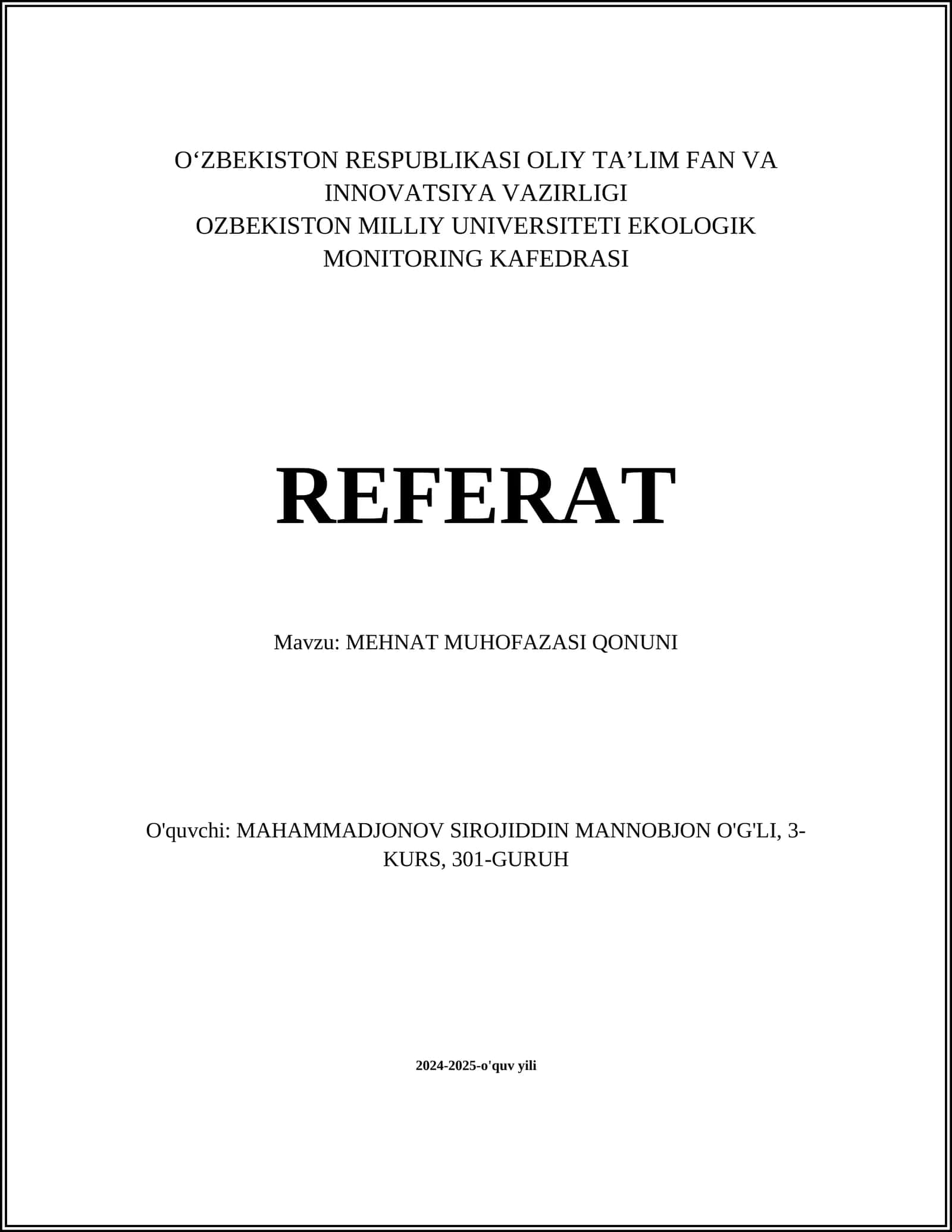 MEHNAT MUHOFAZASI QONUNI
