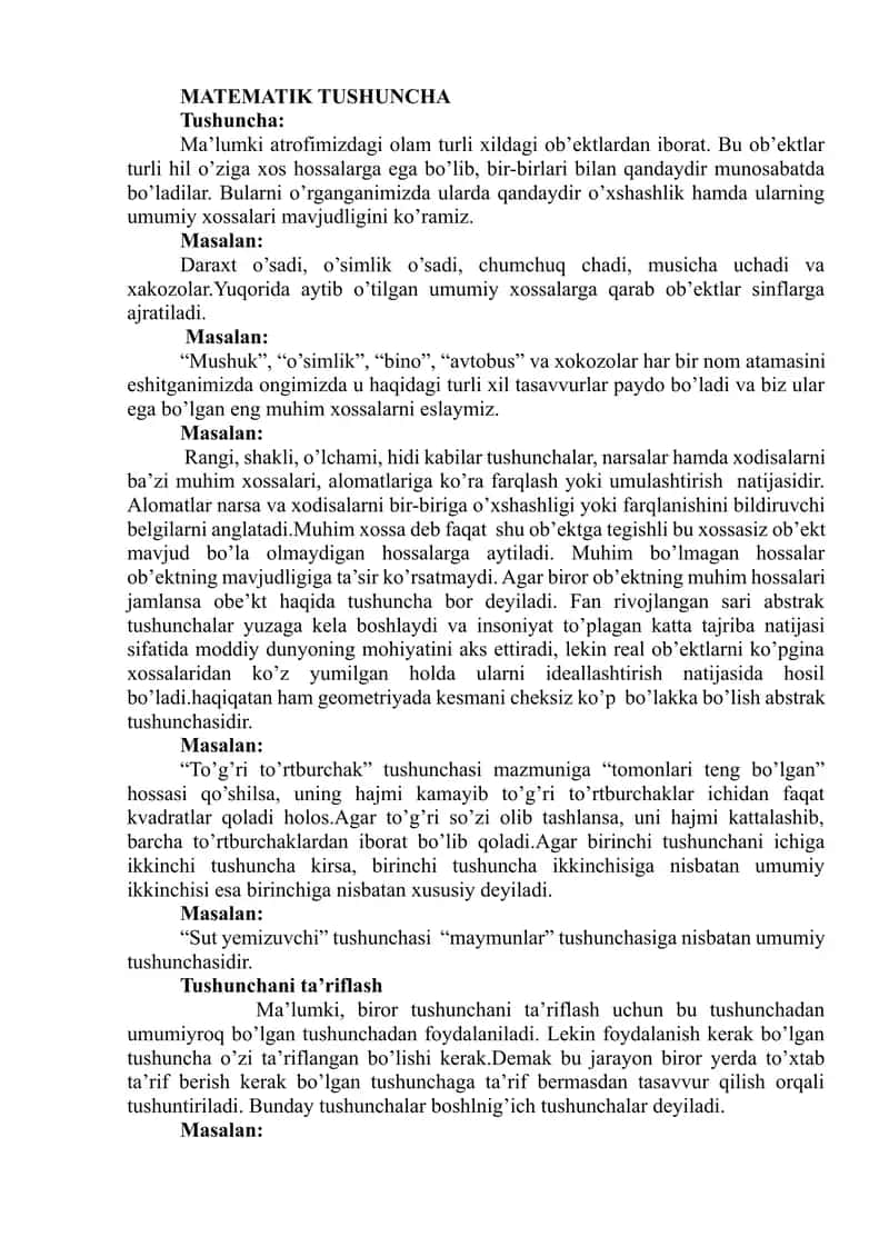 matematikadagi bazi tushundirmalar