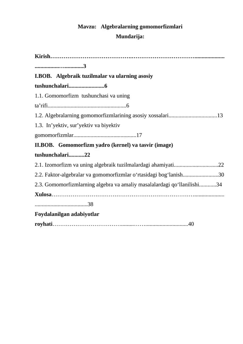 Algebralarning gomomorfizmlari