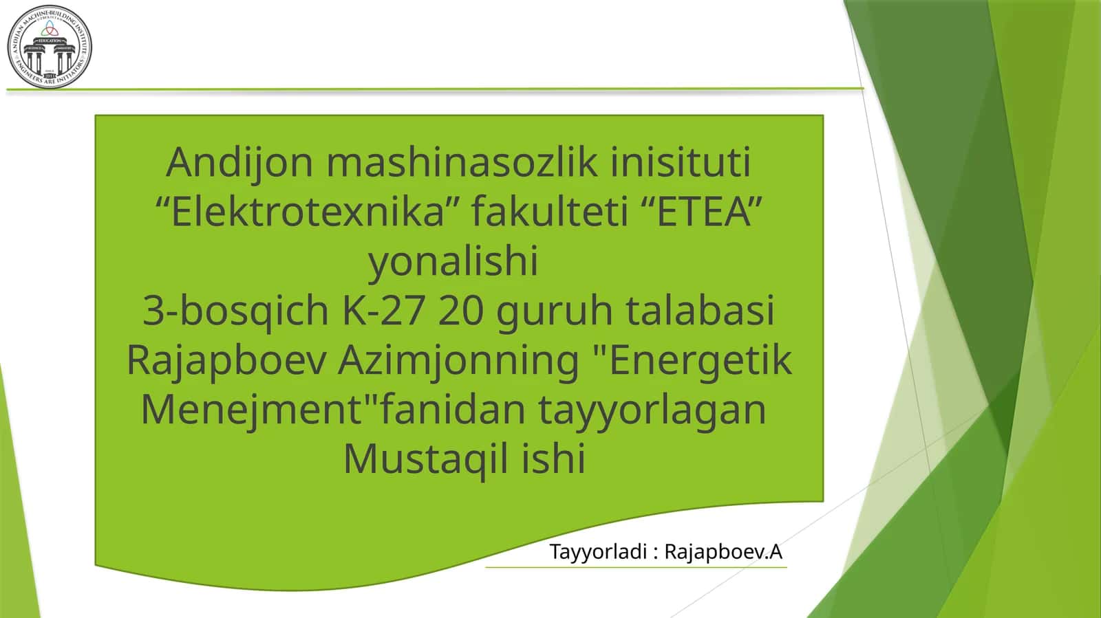 Past quvvatli sinxron dvigatelining energiya tejamkorligini tadqiq qilish