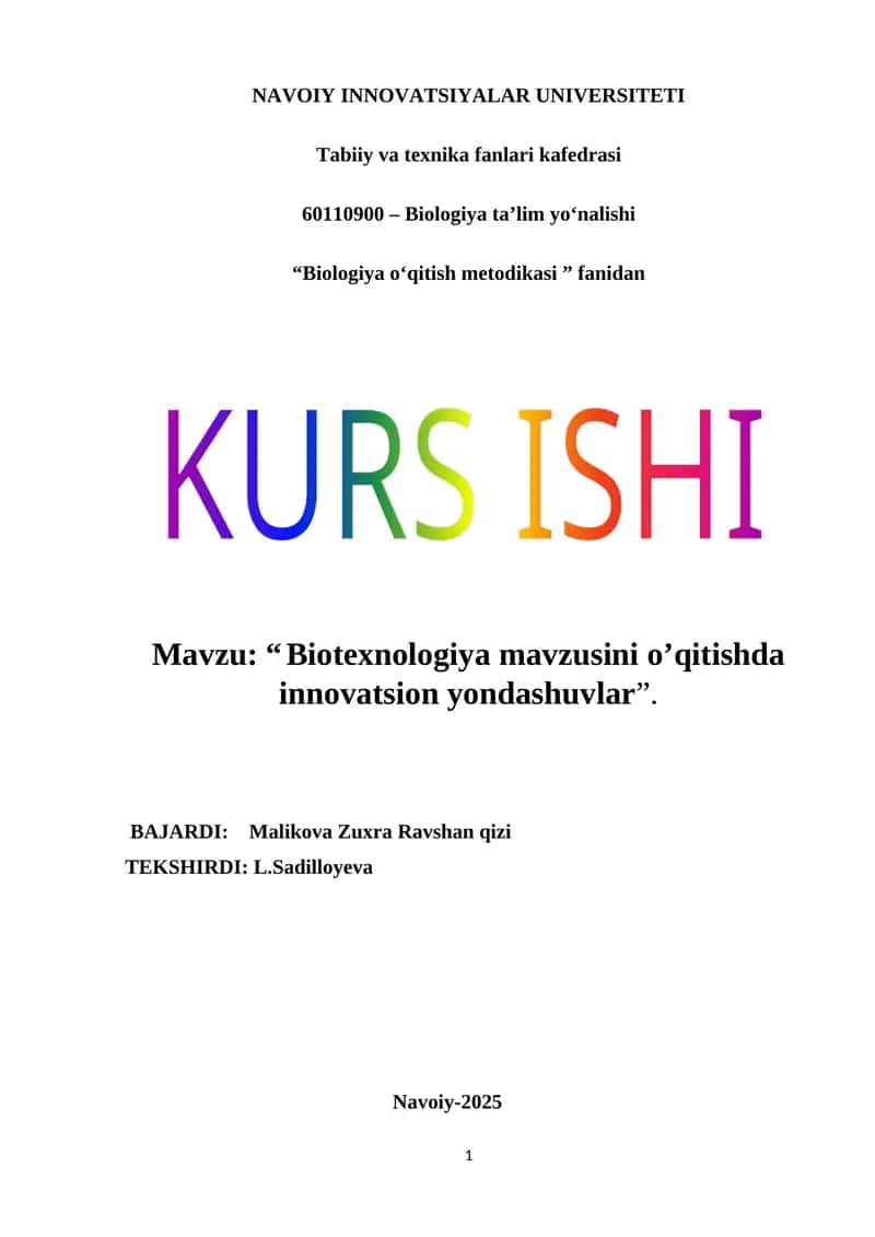 Biotexnologiya mavzusini o’qitishda innovatsion yondashuvlar