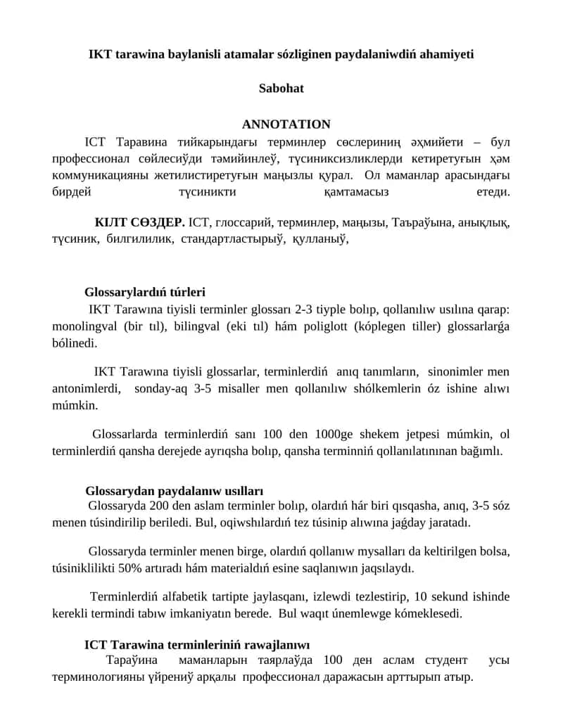 IKT Tarawına tiyisli terminler glossarı