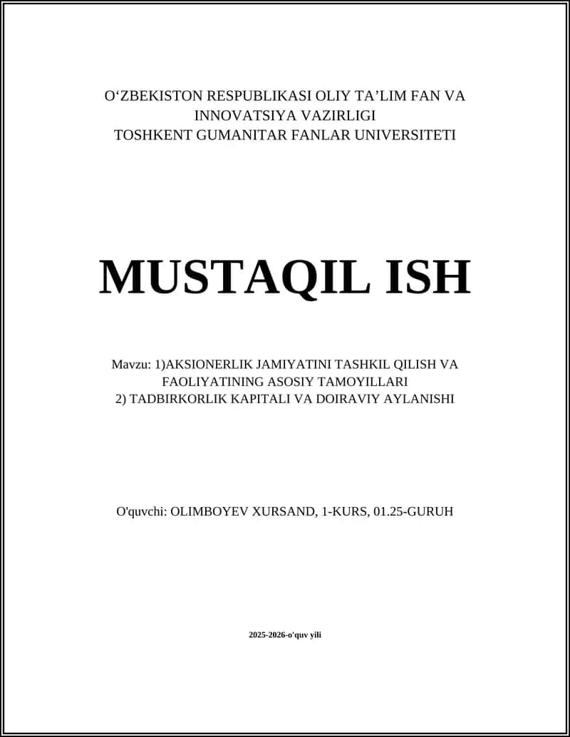 Aksionerlik jamiyatini tashkil etishning huquqiy asoslari