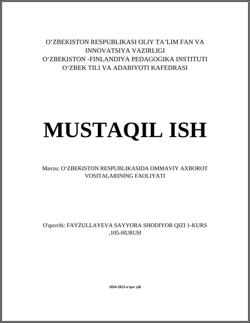Ommaviy axborot vositalarining huquqiy maqomi