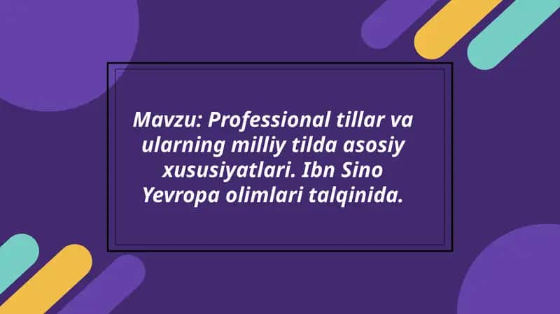 Professional tillar va ularning milliy tilda asosiy xususiyatlari. Ibn Sino Yevropa olimlari talqinida.
