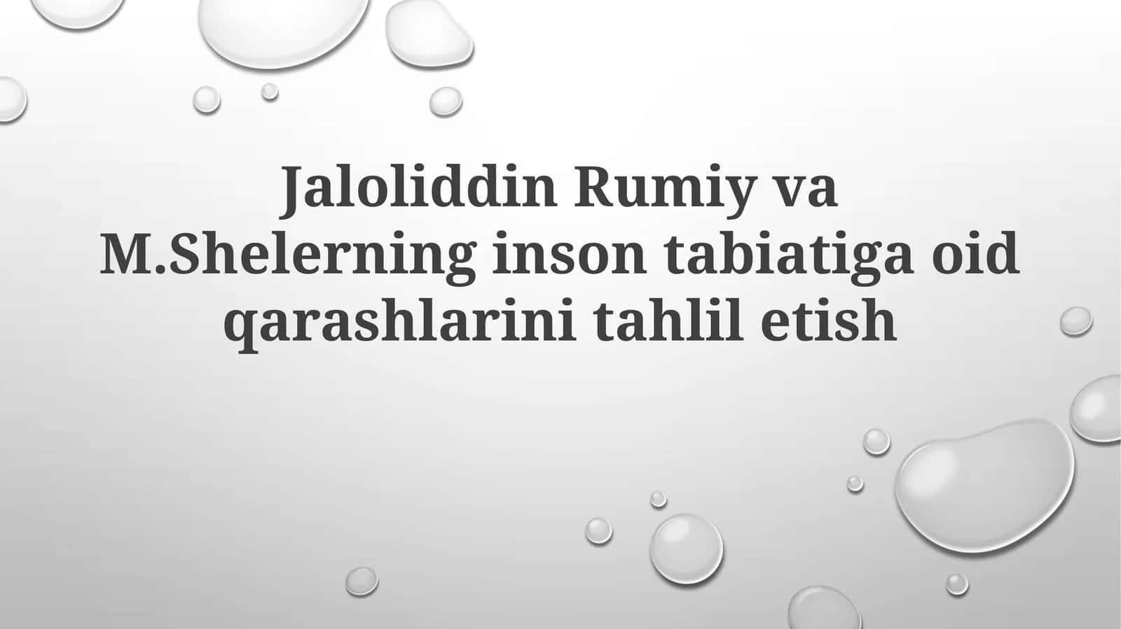 Jaloliddin Rumiy va M. Shlerning inson tabiatiga oid qarashlarini tahliletish