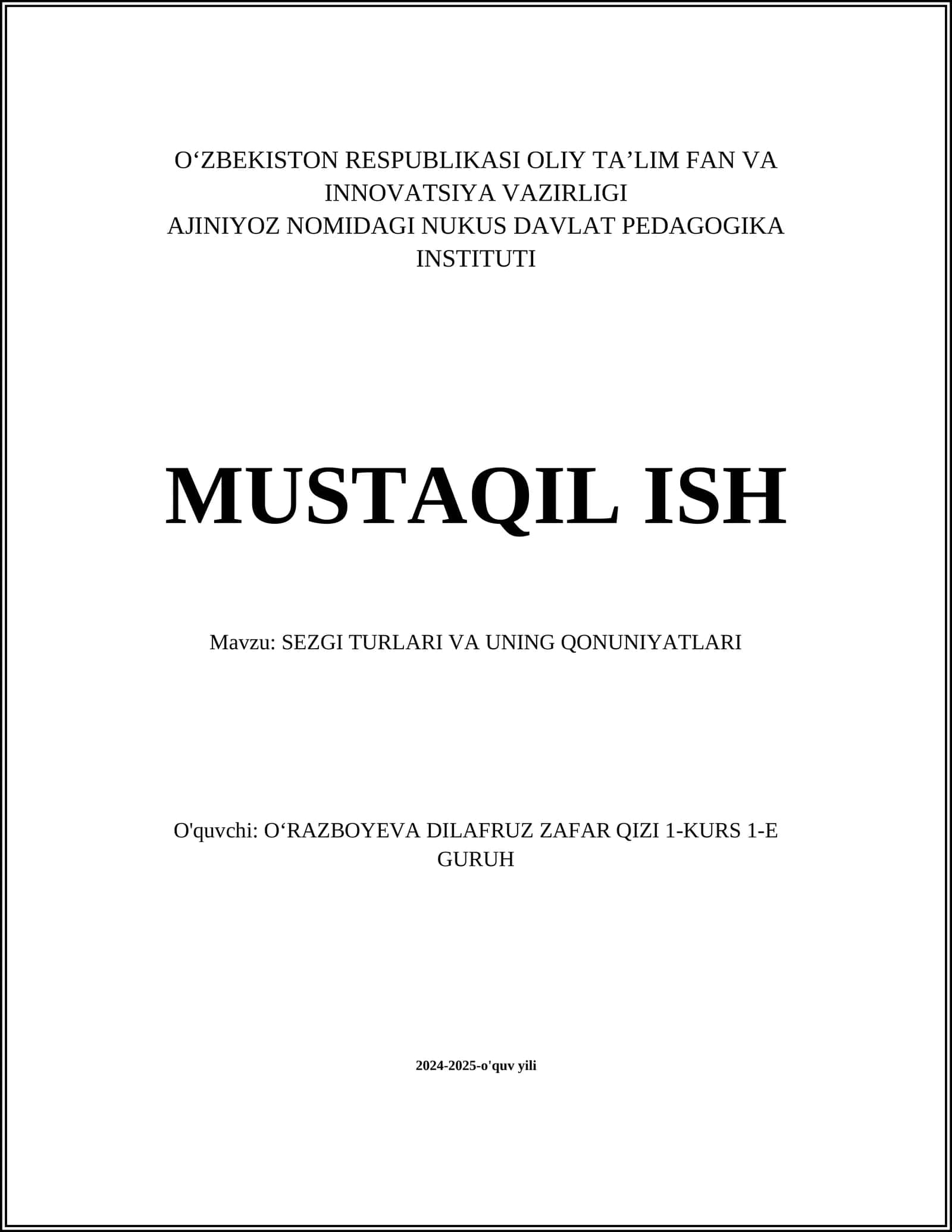 SEZGI TURLARI VA UNING QONUNIYATLARI