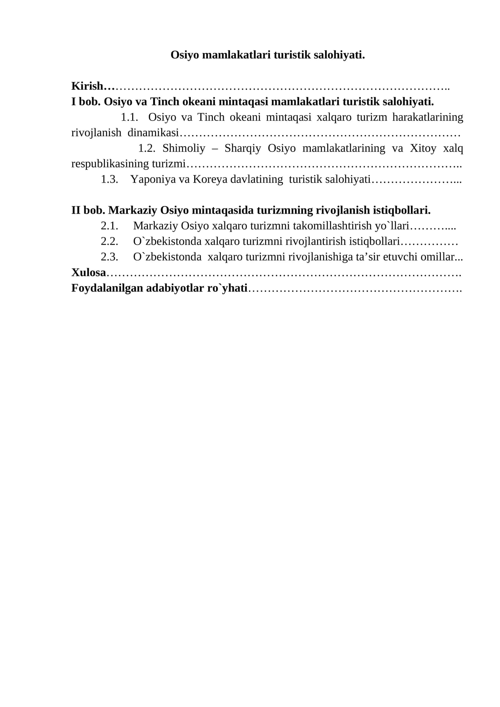 Osiyo mamlakatlari turistik salohiyati