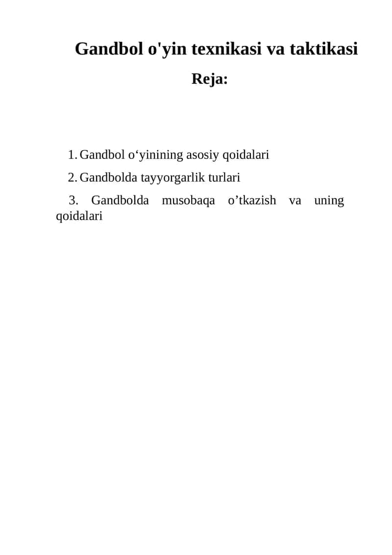 Gandbol o'yin texnikasi va taktikasi