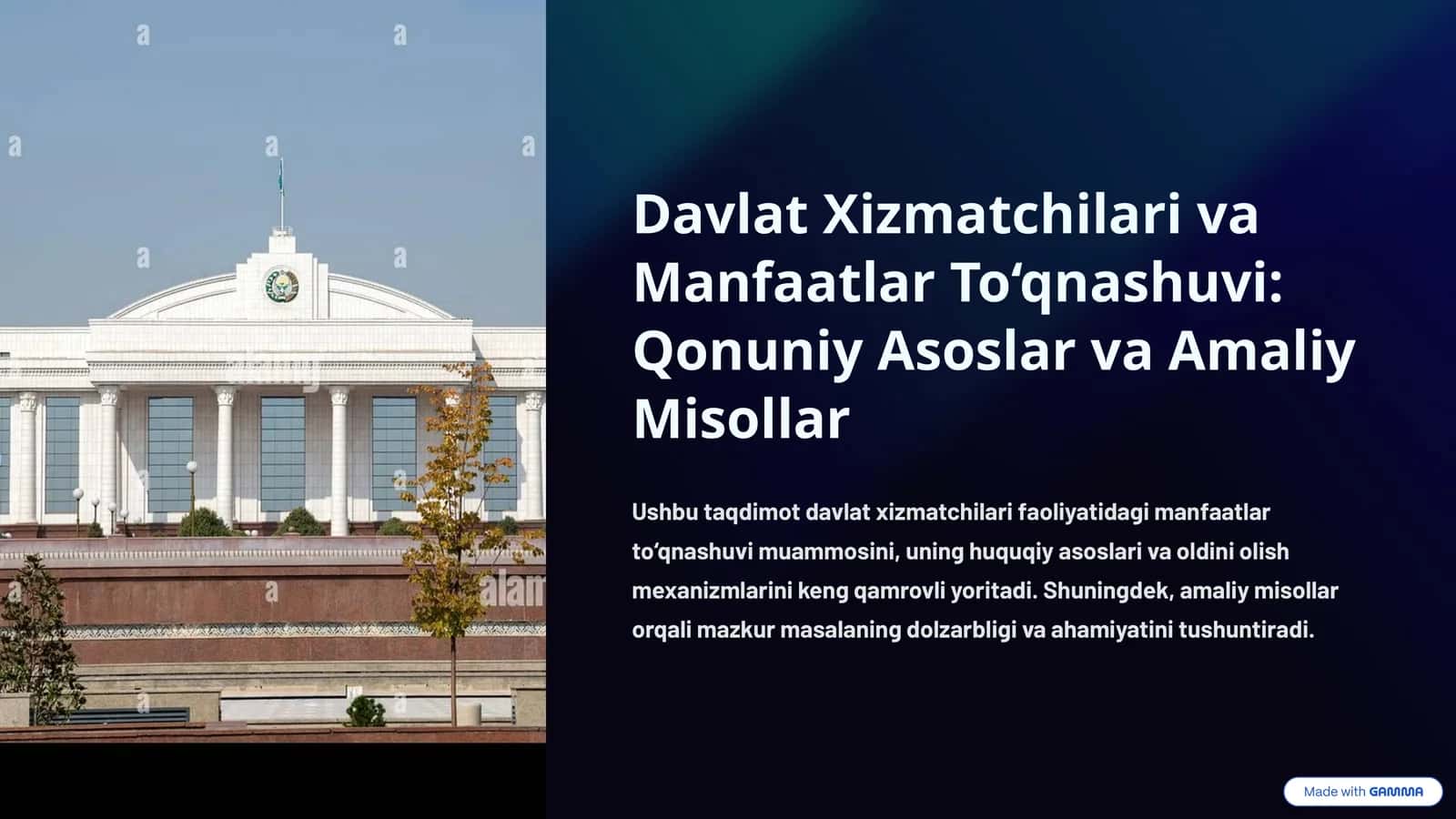 Davlat Xizmatchilari va Manfaatlar To‘qnashuvi: Qonuniy Asoslar va Amaliy Misollar