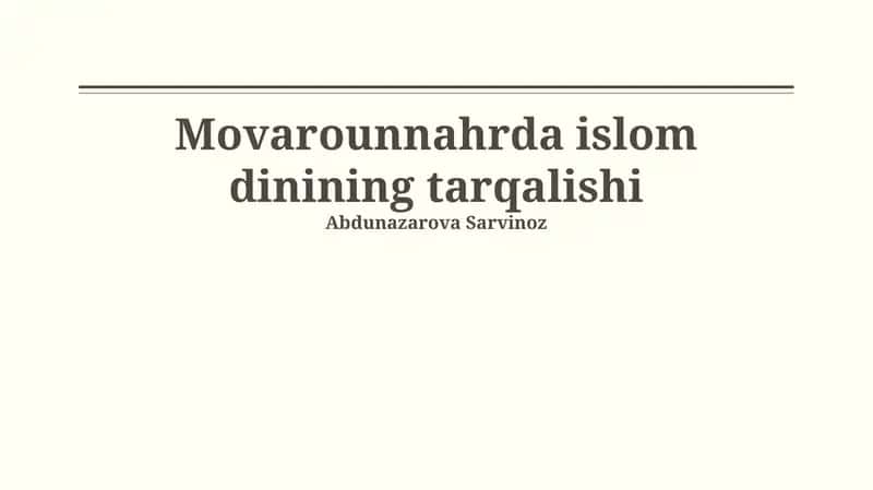 Islomning tinch yo'l bilan tarqalishi