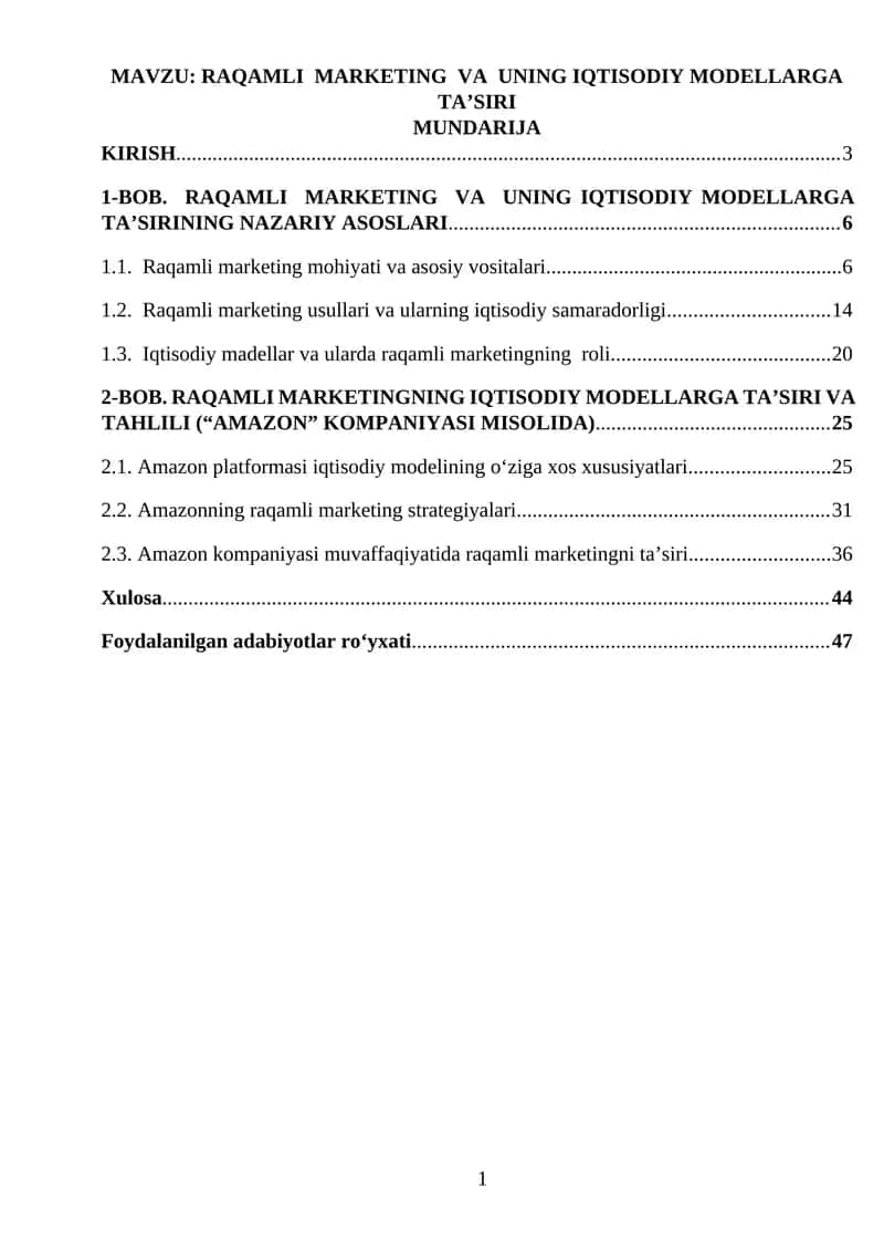 Raqamli marketing va uning iqtisodiy modellarga ta'siri