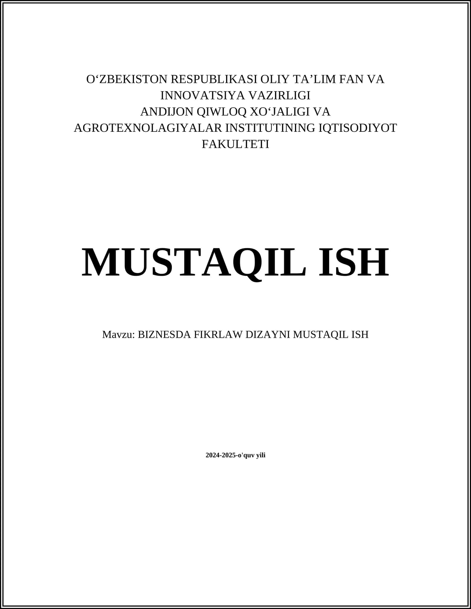 BIZNESDA FIKRLAW DIZAYNI MUSTAQIL ISH