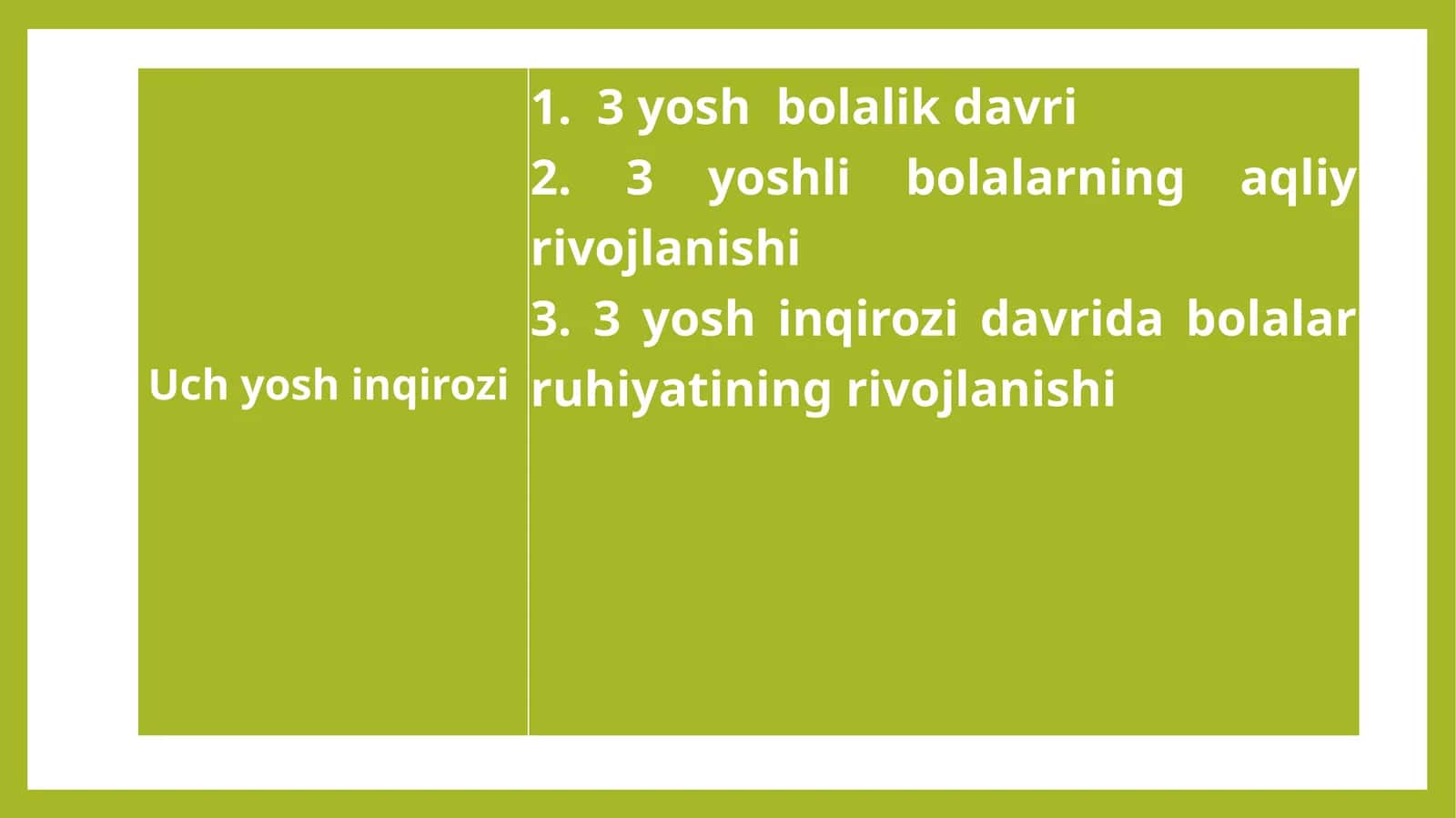 UCH YOSH INQIROZI VA ILK BOLALIK DAVRI