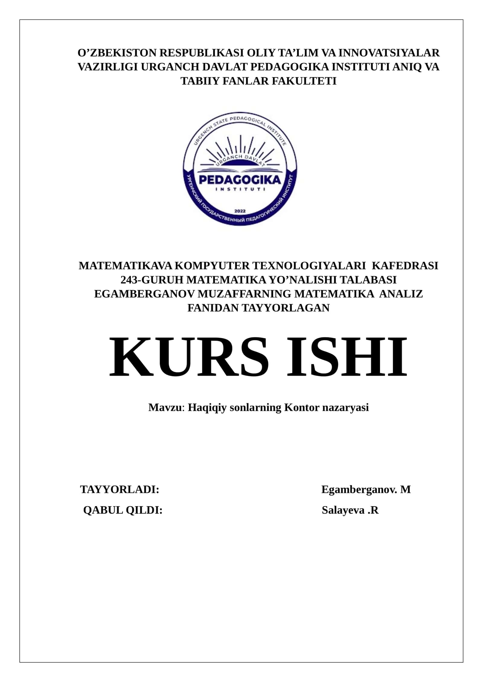 Haqiqiy sonlarning Kontor nazaryasi