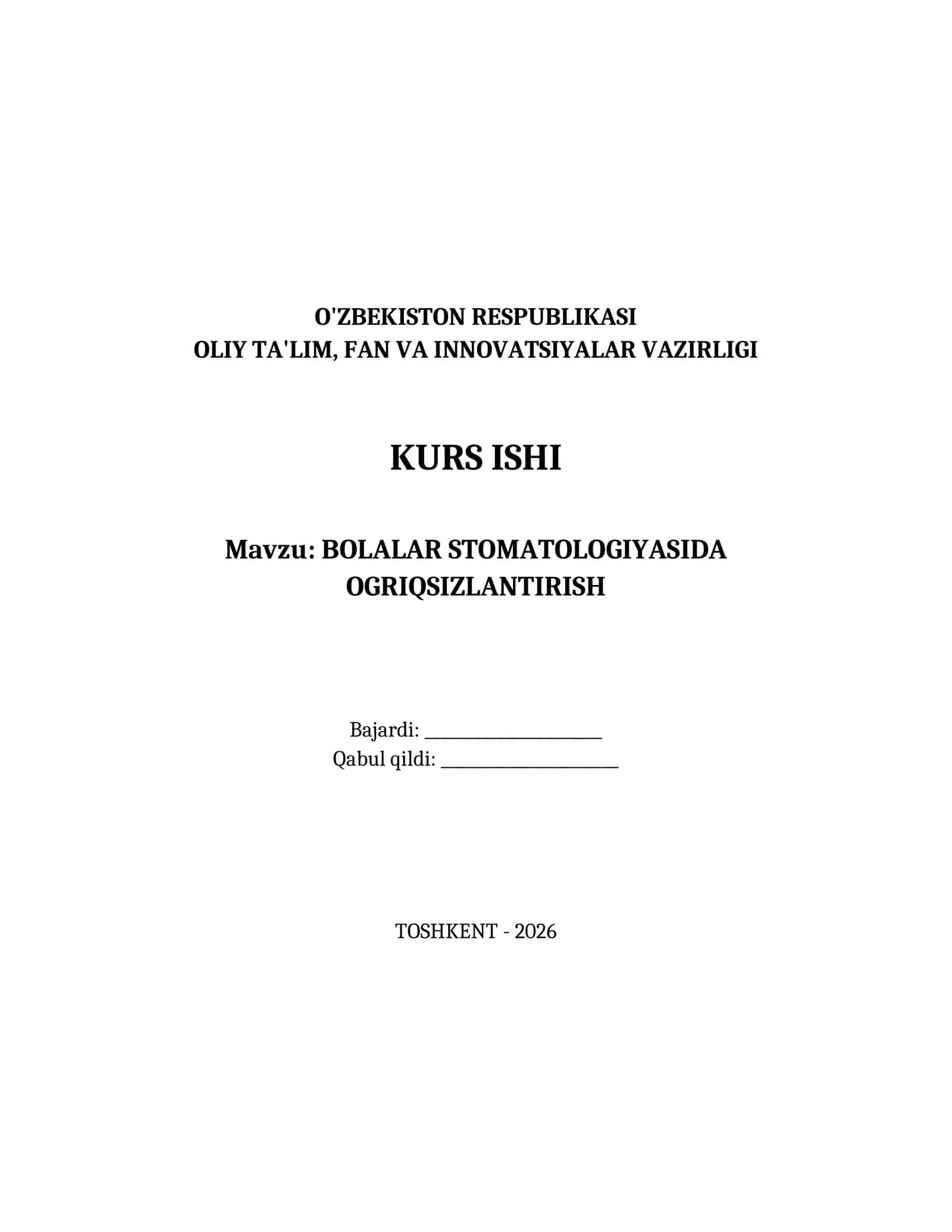 BOLALAR STOMATOLOGIYASIDA OGRIQSIZLANTIRISH