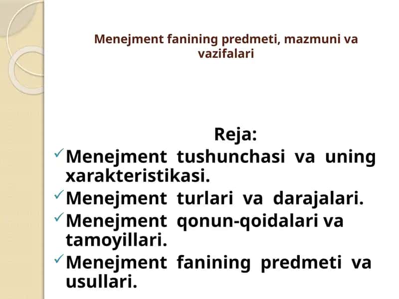Menejment fanining predmeti, mazmuni va vazifalari