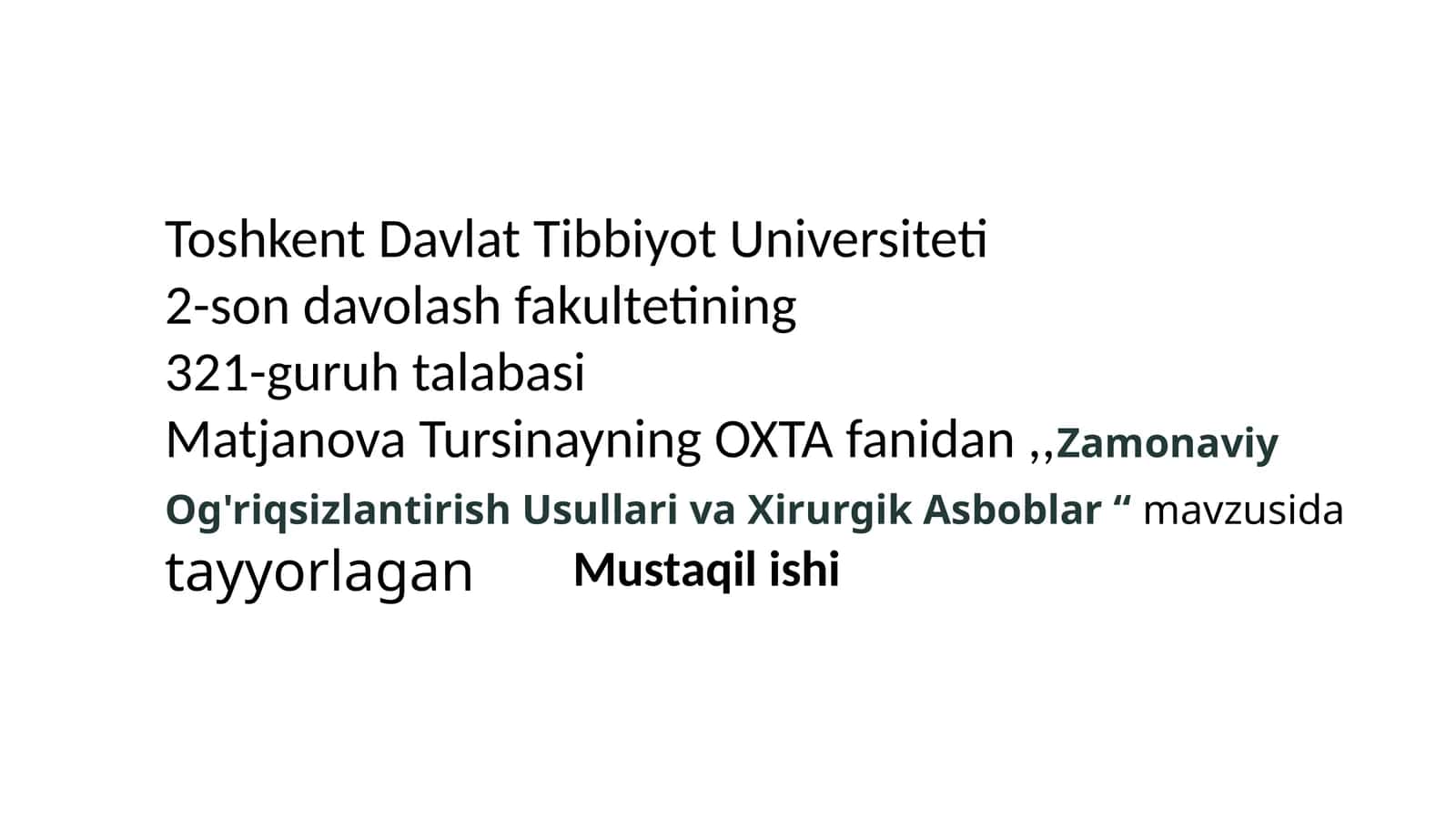 Zamonaviy Og'riqsizlantirish Usullari va Xirurgik Asboblar