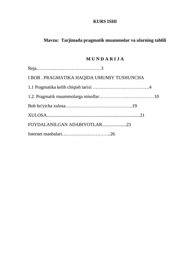 Tarjimada pragmatik muammolar va ularning tahlili