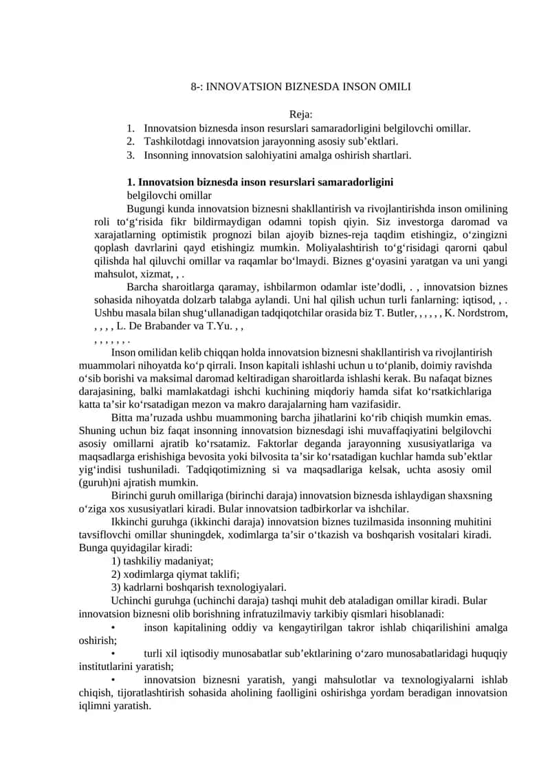 INNOVATSION BIZNESDA INSON OMILI