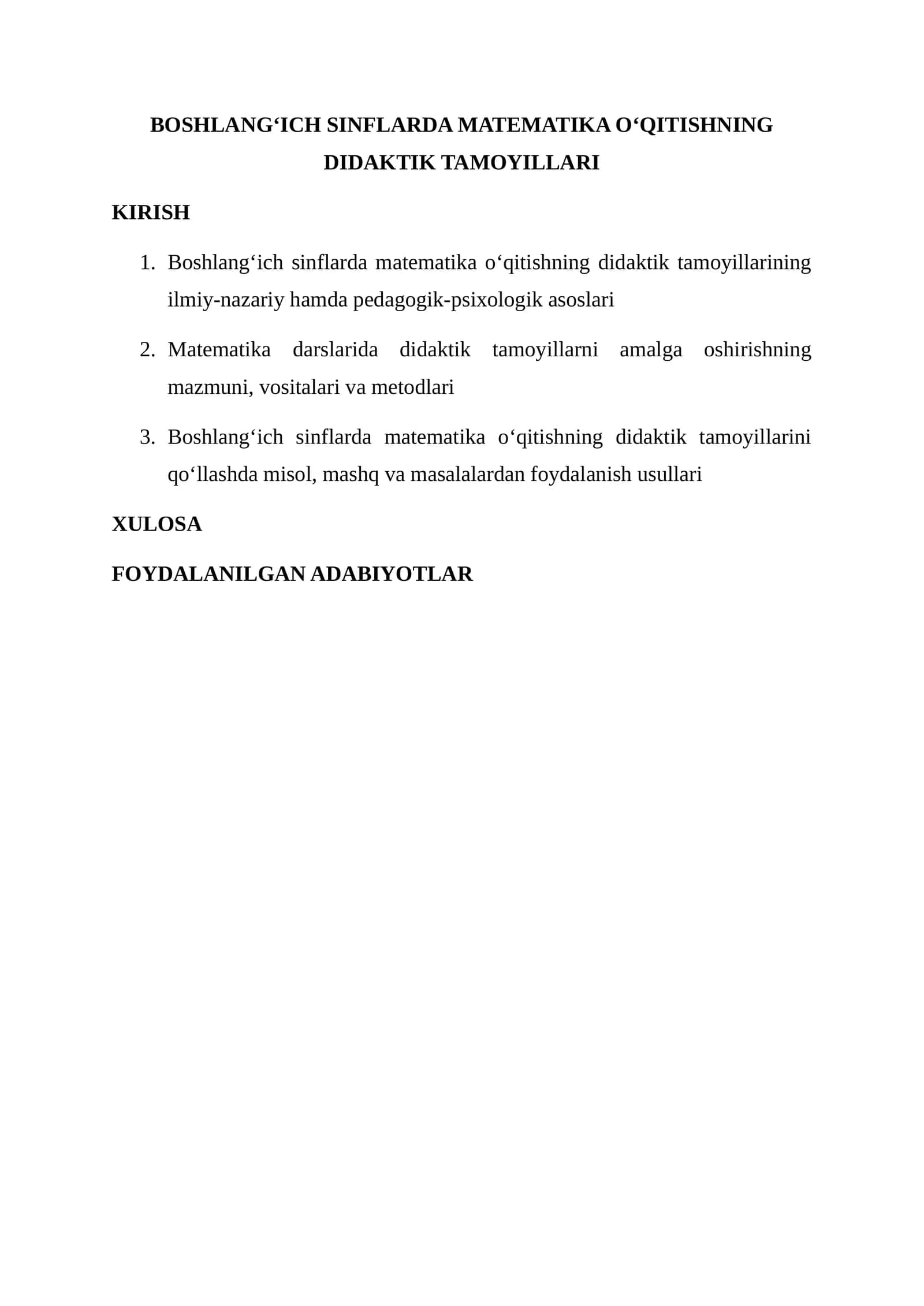 BOSHLANG‘ICH SINFLARDA MATEMATIKA O‘QITISHNING DIDAKTIK TAMOYILLARI
