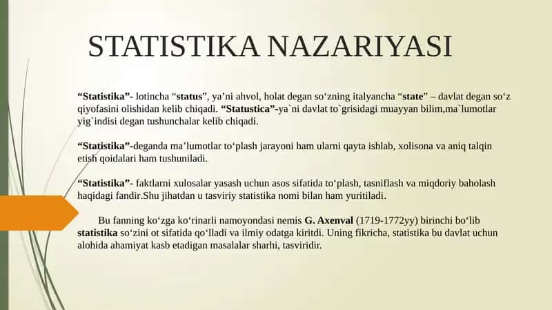 STATISTIKA NAZARIYASI