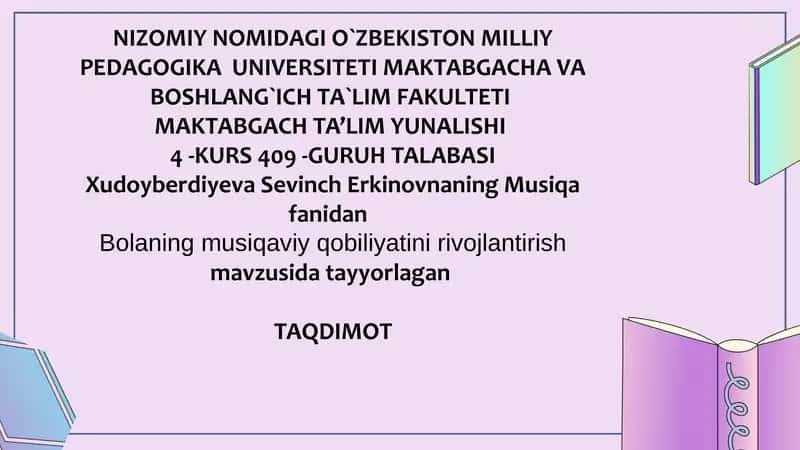 Bolaning musiqaviy qobiliyatini rivojlantirish