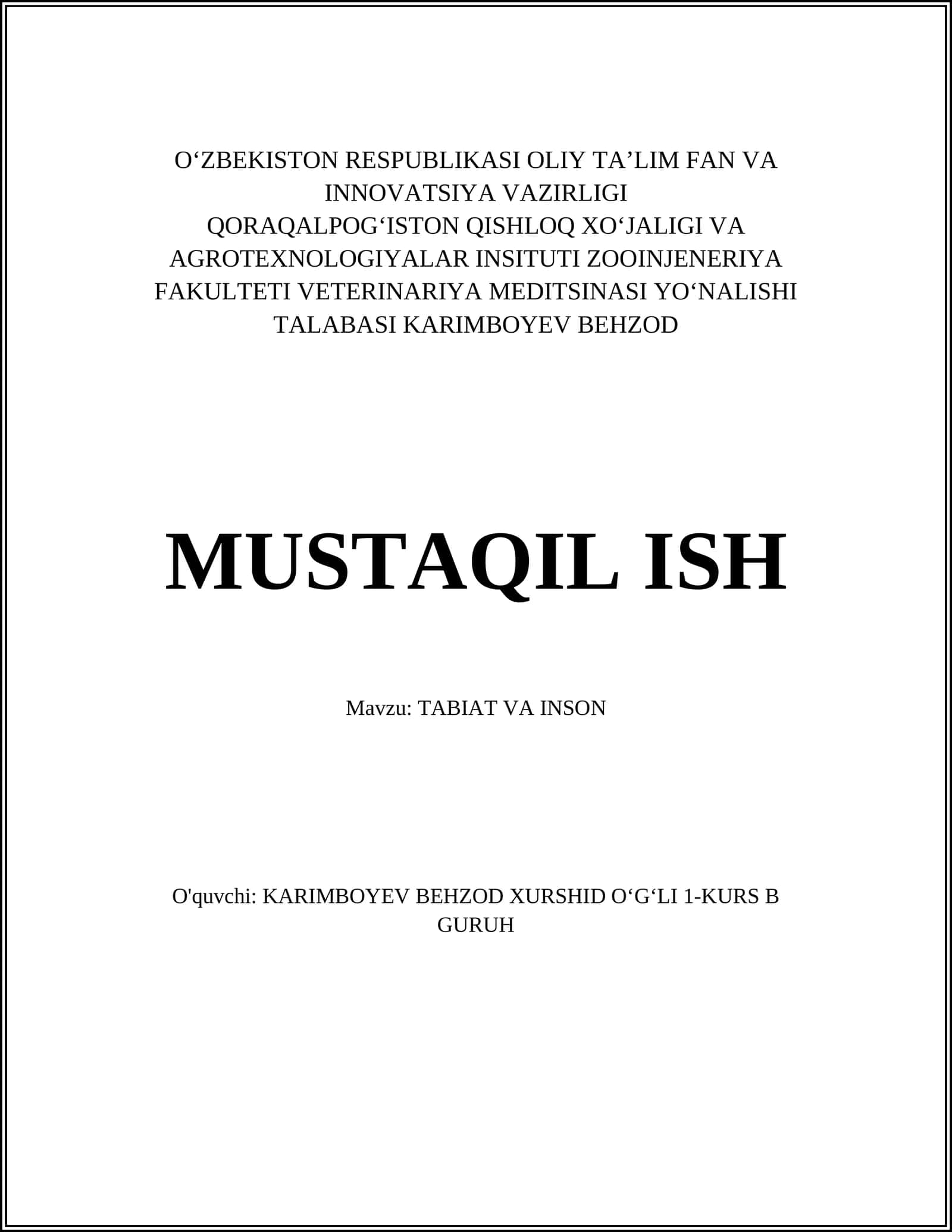TABIAT VA INSON