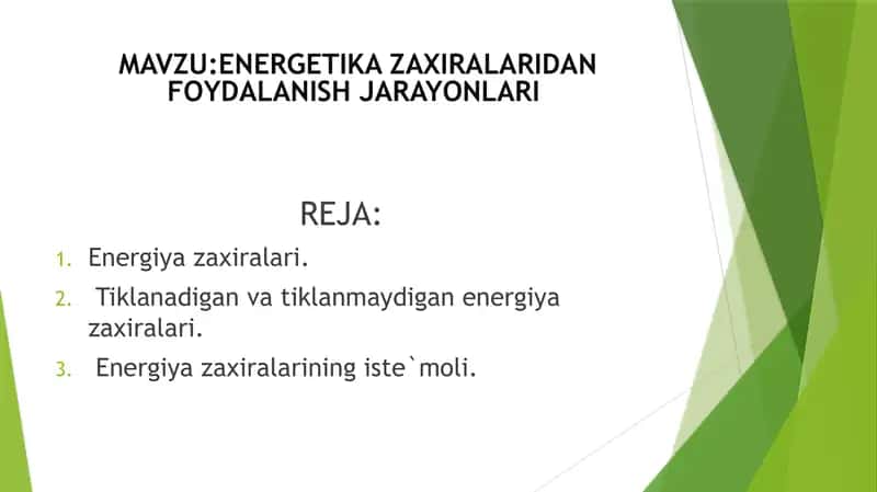 ENERGETIKA ZAXIRALARIDAN FOYDALANISH JARAYONLARI