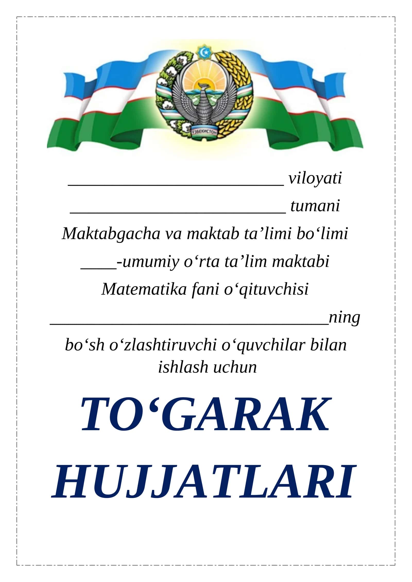 7-8-sinflar uchun 34 soatli iqtidorli o'quvchilar bilan ishlash to'garagi hujjatlari