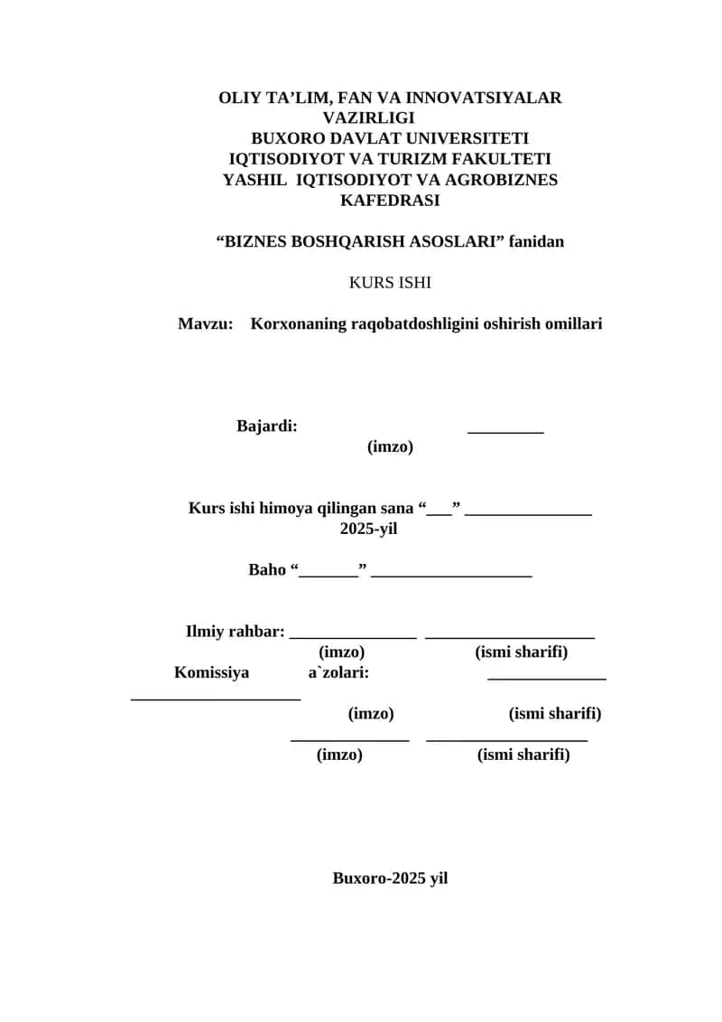 Korxonaning raqobatdoshligini oshirish omillari
