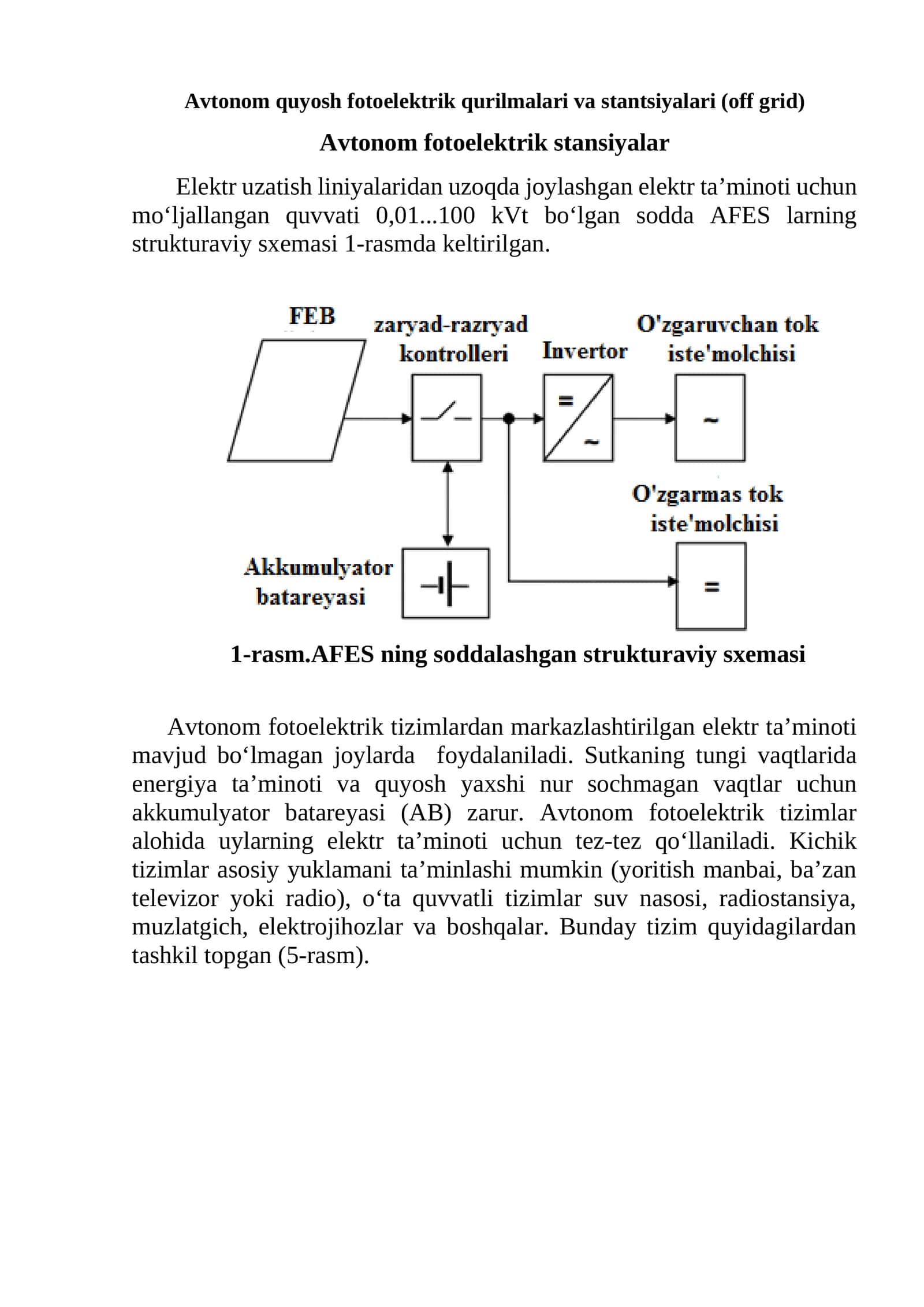 Avtonom fotoelektrik tizimlari