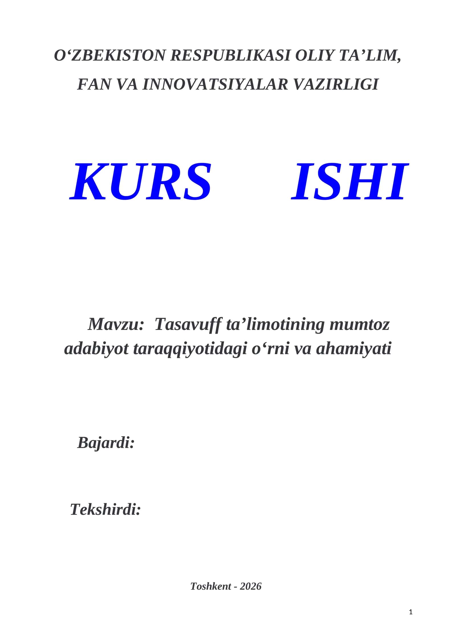 Tasavuff taʼlimotining mumtoz adabiyot taraqqiyotidagi oʻrni va ahamiyati