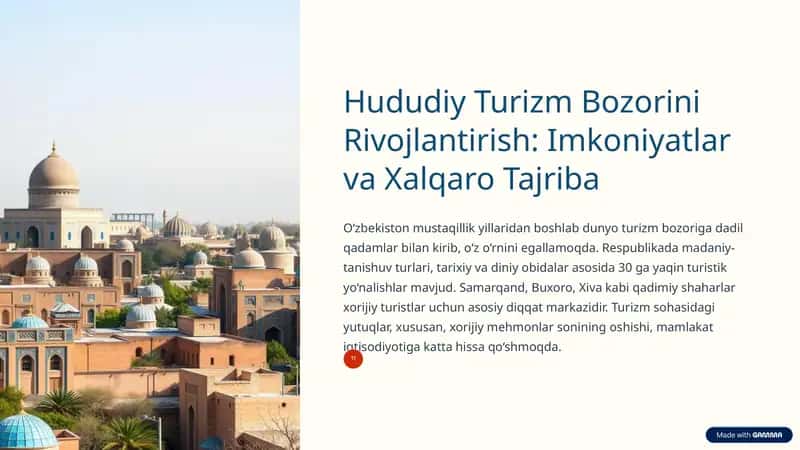 Hududiy Turizm Bozorini Rivojlantirish: Imkoniyatlar va Xalqaro Tajriba